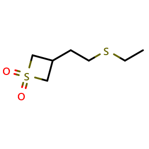 Chemical structure of 3-(2-(ethylthio)ethyl)thietane 1,1-dioxide , CAS 1849339-13-4, AChemBlock S77965