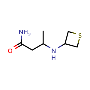 Chemical structure of 3-[(thietan-3-yl)amino]butanamide , CAS 1849216-13-2, AChemBlock S77973