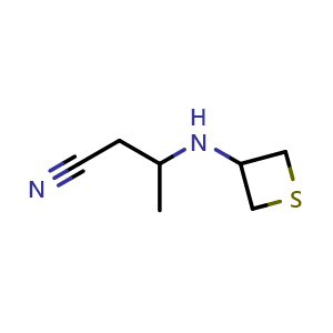 Chemical structure of 3-[(thietan-3-yl)amino]butanenitrile , CAS 1849215-75-3, AChemBlock S77974