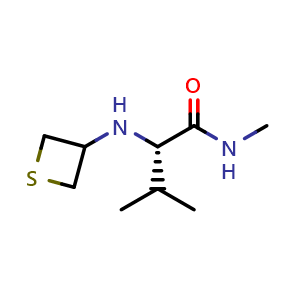 Chemical structure of (2S)-N,3-dimethyl-2-[(thietan-3-yl)amino]butanamide , CAS 1846719-58-1, AChemBlock S77983