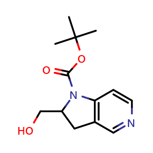 Chemical structure of tert-butyl 2-(hydroxymethyl)-2,3-dihydropyrrolo[3,2-c]pyridine-1-carboxylate , CAS 1841486-26-7, AChemBlock S77994