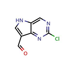 Chemical structure of 2-chloro-5H-pyrrolo[3,2-d]pyrimidine-7-carbaldehyde , CAS 1824084-20-9, AChemBlock S78041