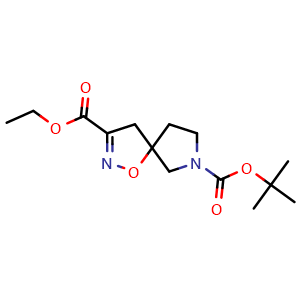Chemical structure of 7-(tert-butyl) 3-ethyl 1-oxa-2,7-diazaspiro[4.4]non-2-ene-3,7-dicarboxylate , CAS 1824081-61-9, AChemBlock S78042