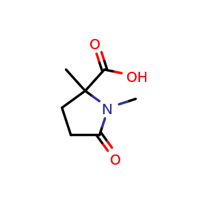 Chemical structure of 1,2-dimethyl-5-oxopyrrolidine-2-carboxylic acid , CAS 1823956-44-0, AChemBlock S78053