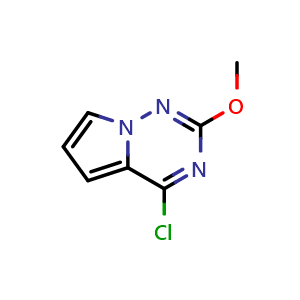 Chemical structure of 4-chloro-2-methoxypyrrolo[2,1-f][1,2,4]triazine , CAS 1823890-86-3, AChemBlock S78060