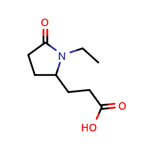 Chemical structure of 3-(1-ethyl-5-oxopyrrolidin-2-yl)propanoic acid , CAS 1823773-49-4, AChemBlock S78077