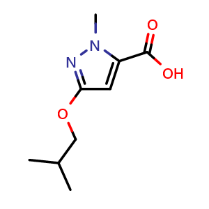 Chemical structure of 1-methyl-3-(2-methylpropoxy)-1H-pyrazole-5-carboxylic acid , CAS 1823441-94-6, AChemBlock S78086