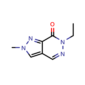 Chemical structure of 6-ethyl-2-methyl-2H,6H,7H-pyrazolo[3,4-d]pyridazin-7-one , CAS 1823371-43-2, AChemBlock S78099