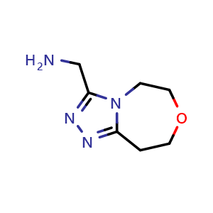 Chemical structure of 5H,6H,8H,9H-[1,2,4]triazolo[4,3-d][1,4]oxazepin-3-ylmethanamine , CAS 1823319-91-0, AChemBlock S78109
