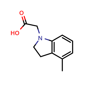 Chemical structure of 2-(4-methyl-2,3-dihydro-1H-indol-1-yl)acetic acid , CAS 1823225-40-6, AChemBlock S78122