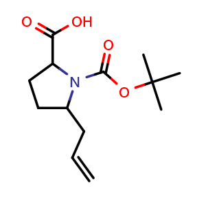 Chemical structure of 5-allyl-1-tert-butoxycarbonyl-pyrrolidine-2-carboxylic acid , CAS 1822545-77-6, AChemBlock S78128