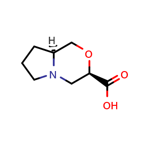 Chemical structure of (3R,8aS)-hexahydro-1H-pyrrolo[2,1-c][1,4]oxazine-3-carboxylic acid , CAS 1821818-54-5, AChemBlock S78135