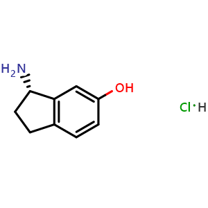 Chemical structure of (3S)-3-amino-2,3-dihydro-1H-inden-5-ol hydrochloride , CAS 1821520-81-3, AChemBlock S78144