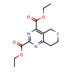 Chemical structure of 2,4-diethyl 5H,7H,8H-thiopyrano[4,3-d]pyrimidine-2,4-dicarboxylate , CAS 1821223-61-3, AChemBlock S78148