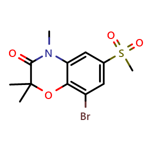 Chemical structure of 8-bromo-2,2,4-trimethyl-6-methylsulfonyl-1,4-benzoxazin-3-one , CAS 1820889-84-6, AChemBlock S78150