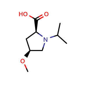 Chemical structure of (2S,4S)-4-methoxy-1-(propan-2-yl)pyrrolidine-2-carboxylic acid , CAS 1820571-30-9, AChemBlock S78156