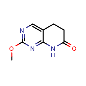 Chemical structure of 2-methoxy-5H,6H,7H,8H-pyrido[2,3-d]pyrimidin-7-one , CAS 1817793-16-0, AChemBlock S78163
