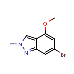 Chemical structure of 6-bromo-4-methoxy-2-methyl-2H-indazole , CAS 1809838-05-8, AChemBlock S78178