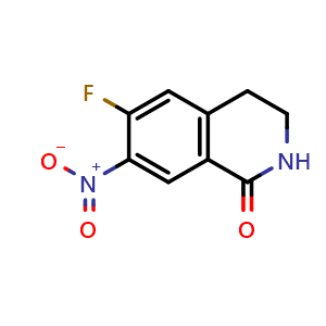 Chemical structure of 6-fluoro-7-nitro-3,4-dihydro-2H-isoquinolin-1-one , CAS 1809018-61-8, AChemBlock S78184