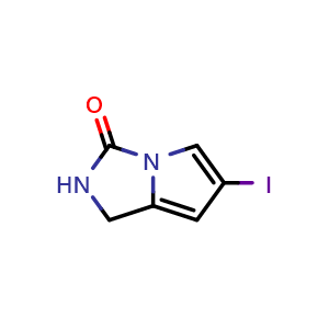 Chemical structure of 6-iodo-1H,2H,3H-pyrrolo[1,2-c]imidazol-3-one , CAS 1808272-02-7, AChemBlock S78187