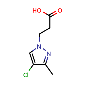 Chemical structure of 3-(4-chloro-3-methyl-1H-pyrazol-1-yl)propanoic acid , CAS 180741-32-6, AChemBlock S78197
