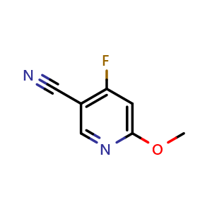Chemical structure of 4-fluoro-6-methoxy-pyridine-3-carbonitrile , CAS 1805170-35-7, AChemBlock S78220