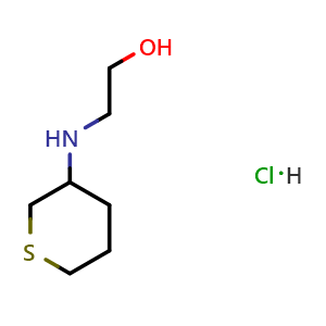 Chemical structure of 2-[(thian-3-yl)amino]ethan-1-ol hydrochloride , CAS 1803596-55-5, AChemBlock S78240