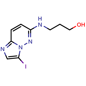 Chemical structure of 3-({3-iodoimidazo[1,2-b]pyridazin-6-yl}amino)propan-1-ol , CAS 1803594-78-6, AChemBlock S78241