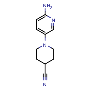 Chemical structure of 1-(6-amino-3-pyridyl)piperidine-4-carbonitrile , CAS 1800573-45-8, AChemBlock S78260