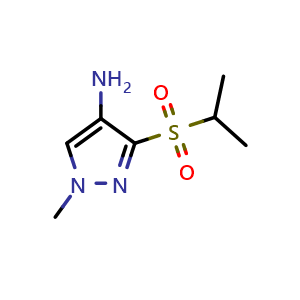 Chemical structure of 1-methyl-3-(propane-2-sulfonyl)-1H-pyrazol-4-amine , CAS 1800562-08-6, AChemBlock S78261