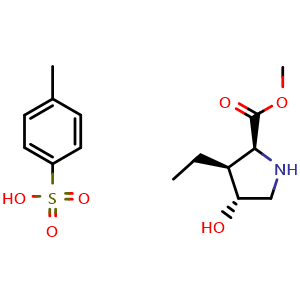 Chemical structure of 4-methylbenzenesulfonic acid;methyl (2S,3S,4R)-3-ethyl-4-hydroxy-pyrrolidine-2-carboxylate , CAS 1799733-43-9, AChemBlock S78264