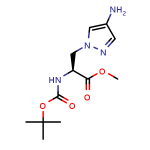 Chemical structure of methyl (2S)-3-(4-amino-1H-pyrazol-1-yl)-2-{[(tert-butoxy)carbonyl]amino}propanoate , CAS 1798793-28-8, AChemBlock S78275