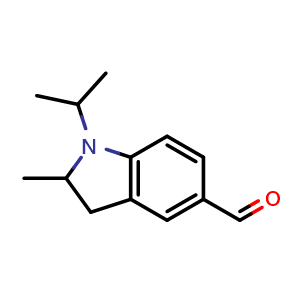 Chemical structure of 2-methyl-1-(propan-2-yl)-2,3-dihydro-1H-indole-5-carbaldehyde , CAS 179406-45-2, AChemBlock S78289
