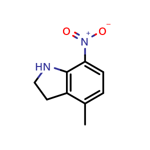 Chemical structure of 4-methyl-7-nitro-indoline , CAS 179176-31-9, AChemBlock S78297