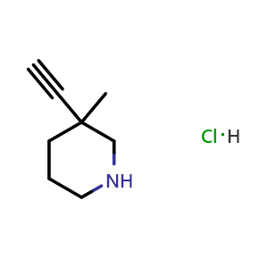 Chemical structure of 3-ethynyl-3-methyl-piperidine hydrochloride , CAS 1788908-19-9, AChemBlock S78299