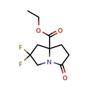 Chemical structure of ethyl 6,6-difluoro-3-oxo-1,2,5,7-tetrahydropyrrolizine-8-carboxylate , CAS 1788873-47-1, AChemBlock S78301