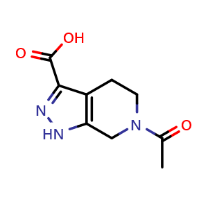 Chemical structure of 6-acetyl-1,4,5,7-tetrahydropyrazolo[3,4-c]pyridine-3-carboxylic acid , CAS 1788788-79-3, AChemBlock S78302
