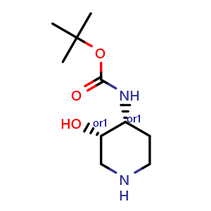 Chemical structure of tert-butyl N-[cis-3-hydroxypiperidin-4-yl]carbamate , CAS 1787258-87-0, AChemBlock S78312