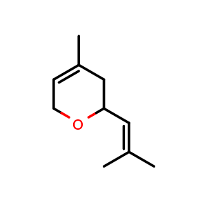 Chemical structure of 4-methyl-2-(2-methylprop-1-enyl)-3,6-dihydro-2H-pyran , CAS 1786-08-9, AChemBlock S78315