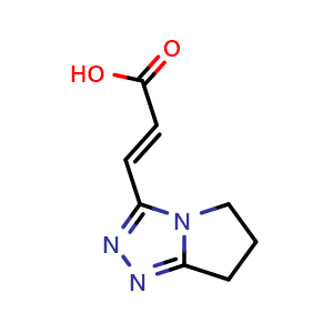 Chemical structure of (2E)-3-{5H,6H,7H-pyrrolo[2,1-c][1,2,4]triazol-3-yl}prop-2-enoic acid , CAS 1786032-58-3, AChemBlock S78316