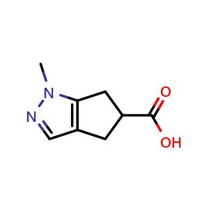 Chemical structure of 1-methyl-1H,4H,5H,6H-cyclopenta[c]pyrazole-5-carboxylic acid , CAS 1785610-50-5, AChemBlock S78319