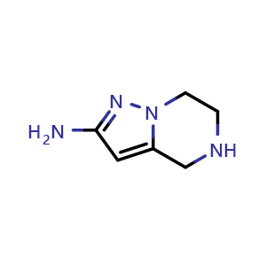 Chemical structure of 4H,5H,6H,7H-pyrazolo[1,5-a]pyrazin-2-amine , CAS 1785544-01-5, AChemBlock S78320