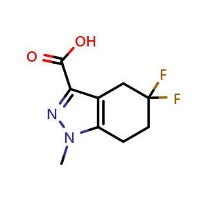 Chemical structure of 5,5-difluoro-1-methyl-6,7-dihydro-4H-indazole-3-carboxylic acid , CAS 1784893-60-2, AChemBlock S78337