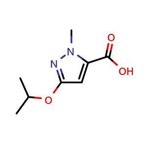 Chemical structure of 1-methyl-3-(propan-2-yloxy)-1H-pyrazole-5-carboxylic acid , CAS 1784566-90-0, AChemBlock S78344