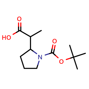 Chemical structure of 2-{1-[(tert-butoxy)carbonyl]pyrrolidin-2-yl}propanoic acid , CAS 1784129-64-1, AChemBlock S78359