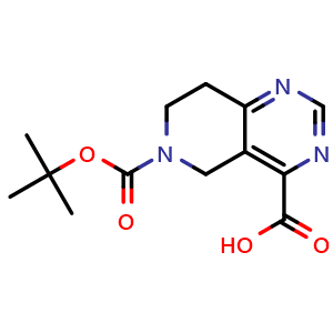 Chemical structure of 6-[(tert-butoxy)carbonyl]-5H,6H,7H,8H-pyrido[4,3-d]pyrimidine-4-carboxylic acid , CAS 1784113-58-1, AChemBlock S78360
