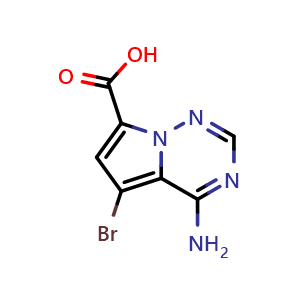 Chemical structure of 4-amino-5-bromopyrrolo[2,1-f][1,2,4]triazine-7-carboxylic acid , CAS 1784039-62-8, AChemBlock S78361