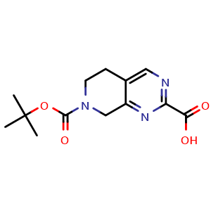 Chemical structure of 7-[(tert-butoxy)carbonyl]-5H,6H,7H,8H-pyrido[3,4-d]pyrimidine-2-carboxylic acid , CAS 1783999-74-5, AChemBlock S78365