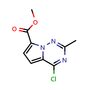 Chemical structure of methyl 4-chloro-2-methylpyrrolo[2,1-f][1,2,4]triazine-7-carboxylate , CAS 1783957-17-4, AChemBlock S78367