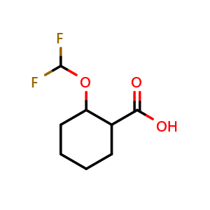 Chemical structure of 2-(difluoromethoxy)cyclohexanecarboxylic acid , CAS 1782821-58-2, AChemBlock S78379